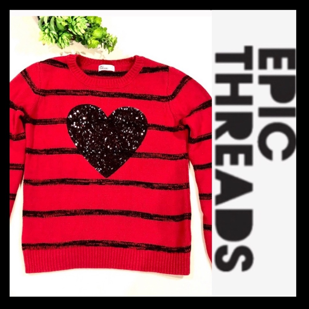 Epic Threads Girls Sequin Heart Sweater Top XL